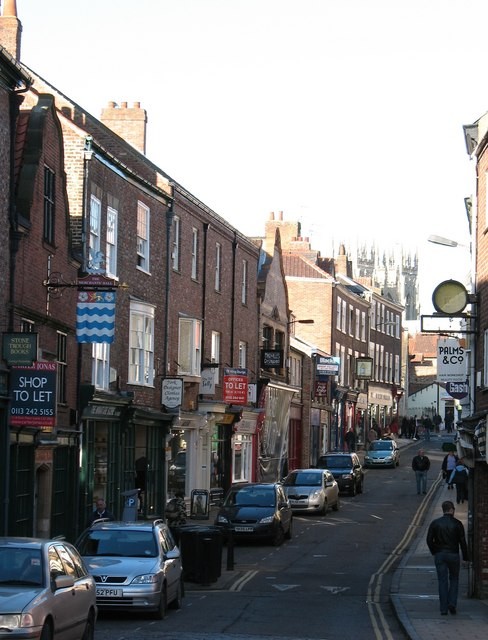 Independent business premises and the street along Fossgate in York