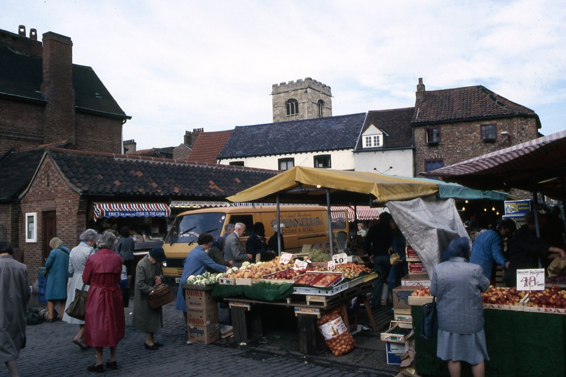 Covered produce stalls at Shambles Market in York